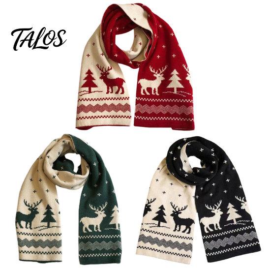 Christmas Red And Green Neck Warmer Winter Knitted Scarf for Women, Reversible Fair Isle Snowflake Reindeer Thick Polyester Autumn Scarf, Soft