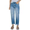 High-Waisted Straight Washed Ripped Women's Long Jeans
