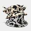 Summer for Sun Cap Wide Brim Fisherman Hat Cow Print Bucket Hat with Horns & Ear