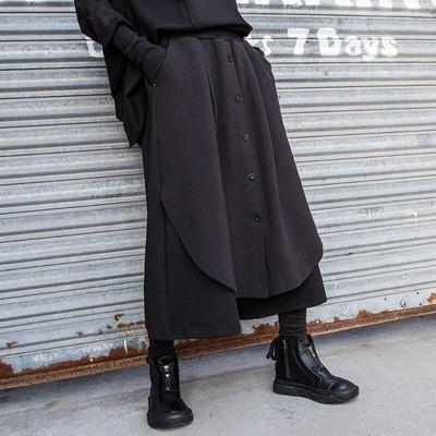 Herbst Winter Lose Falsche Zwei Stücke Patchwork Breite Bein Hosen Neue Mittlere Taille Knöchel Länge Frauen Hosen