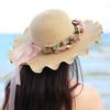 Koreansk Stil Damhattar för Sommar Enfärgade UV-skyddande Bredbrättade Floppyhattar Damer Blomstergirlang Strandhattar Vågformad Brätte Solhatt