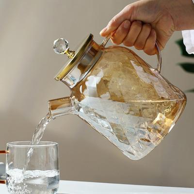 Water Pitcher Cold Brew Tea Carafe Heat Resistant Teapot Diamond-Cut Design Glass Water Kettle for Iced Tea