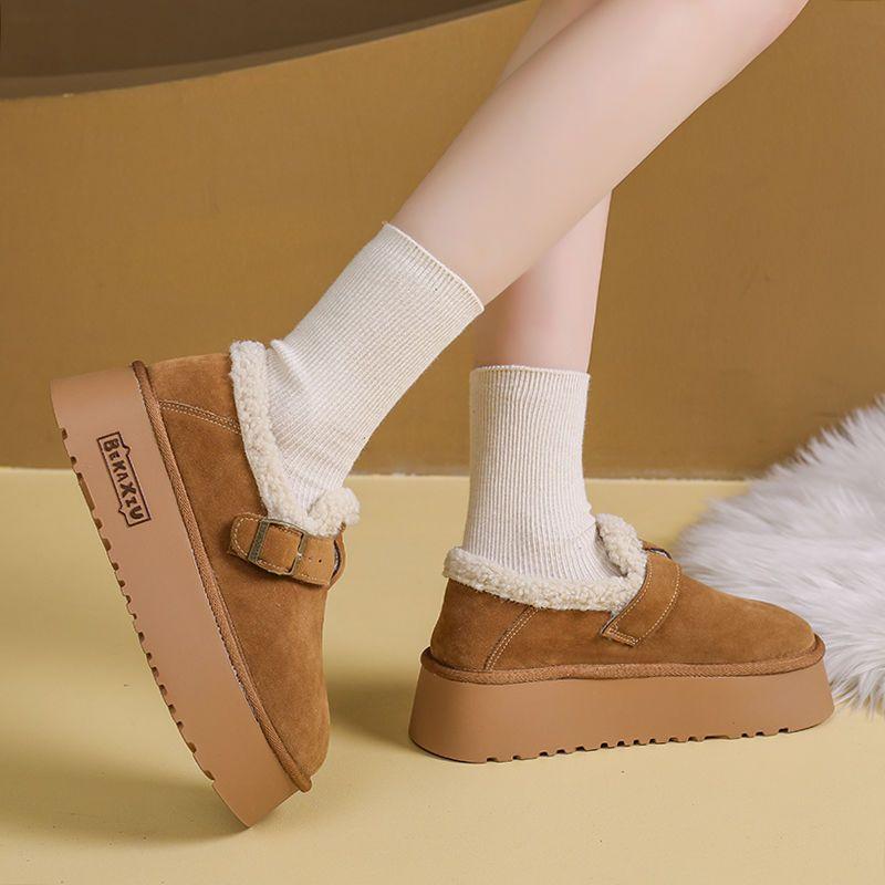 Women's Large Size Soft Sole Winter Warm Fur One Snow Boots Padded Lined Ankle Boots Anti-slip Hiking Sports Cotton Boots Leather Shoes