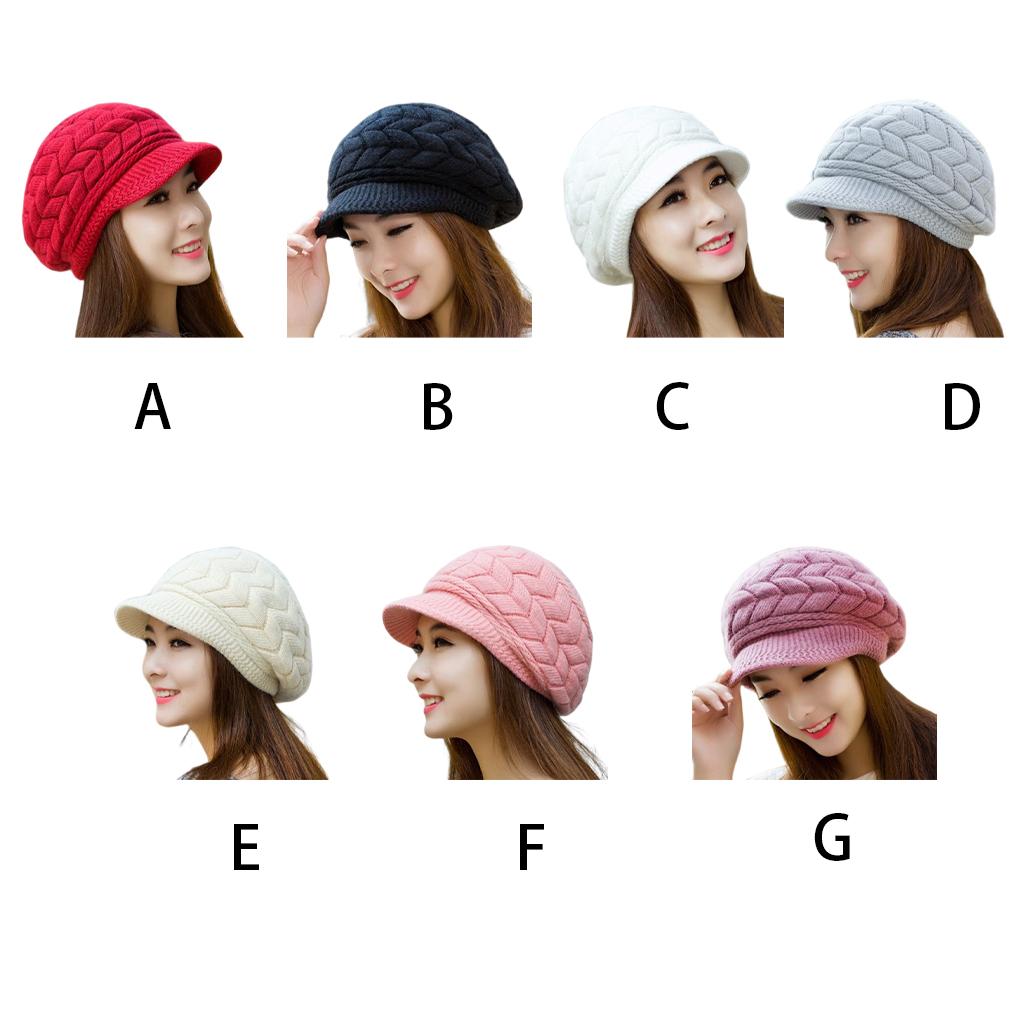 Knit Peaked Hat Hair Womens Clothing Accessories Cap Autumn Casual Stretchy Plush Lining Warm Solid Color Comfortable