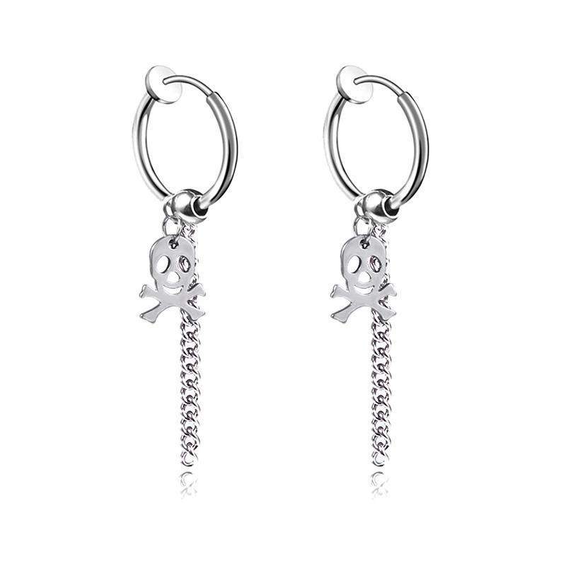 Punk Stainless Steel Chain Hoop Earrings Unisex Goth Pop Hip Hop Pendants Fashion Ear Jewelry Accessories