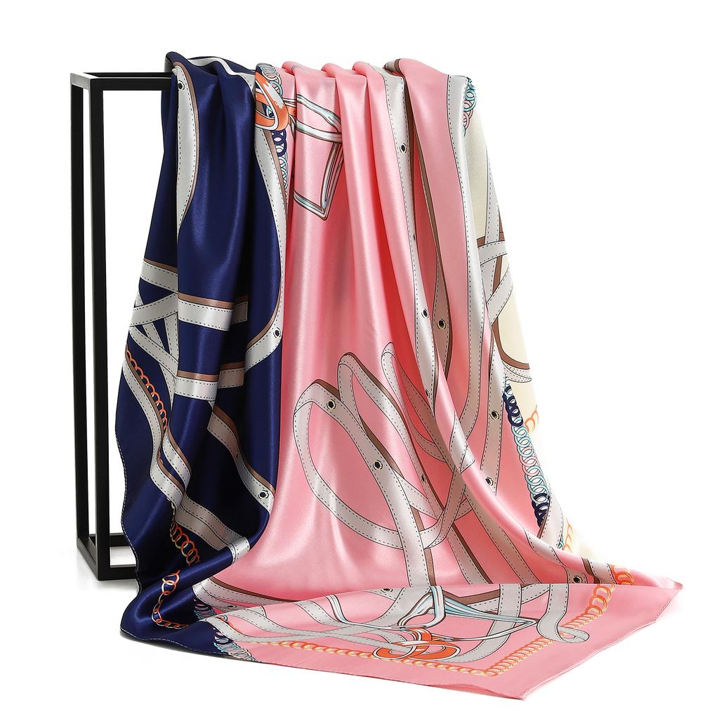 Foulard da Donna 90*90Cm Sensazione di Seta Quadrato per Capelli Collo Bandana Ufficio Sciarpa Anelli Porta-Fazzoletto Wrap
