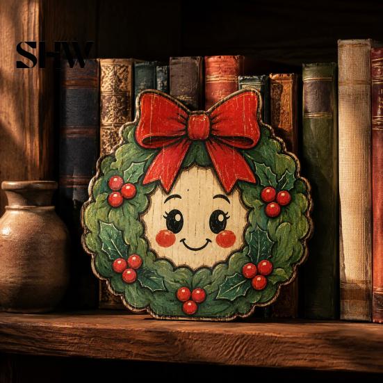 Decorative Shelf Statues Christmas Wooden Table Decorations, Santa Claus Snowman Reindeer Desktop Ornaments, Indoor Holiday Displays Distressed Tiered
