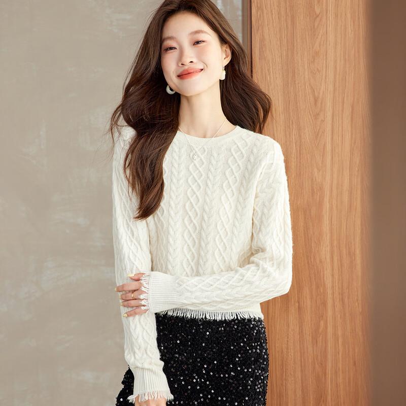 

Srcr Women s 100% Wool Short Tassel Cable Knit Sweater XL