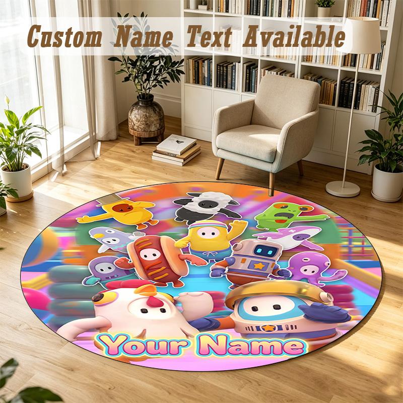 Round Rug Custom NameFall Guys Pattern Non Slip Carpet Home Floor Decor