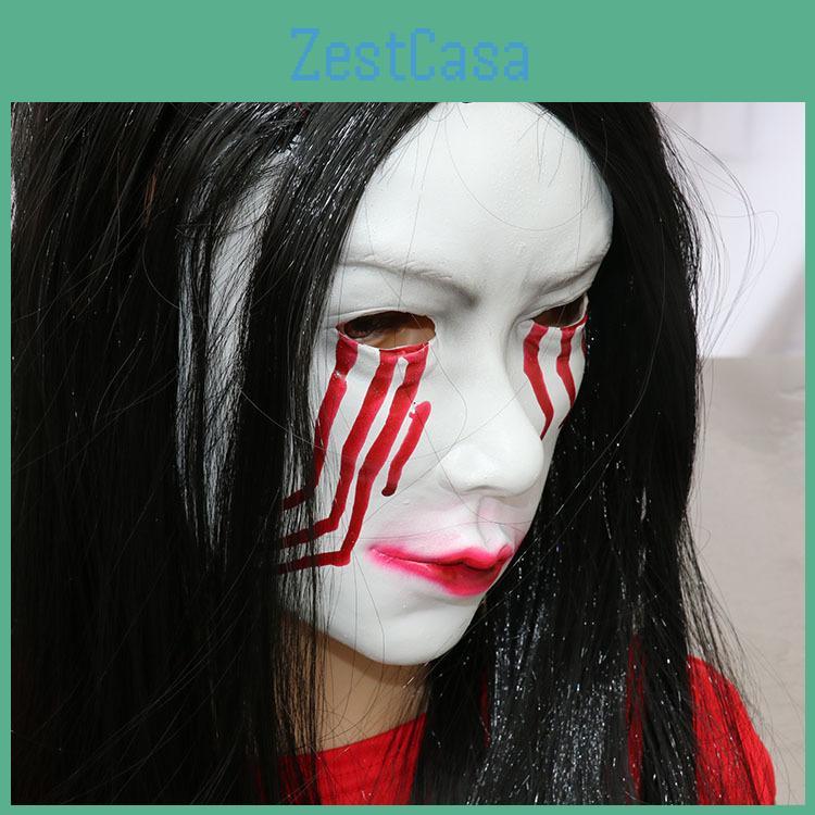 Sadako Bleeding Eye Mask Wig Cosplay Ghost Halloween Party Performance Stage