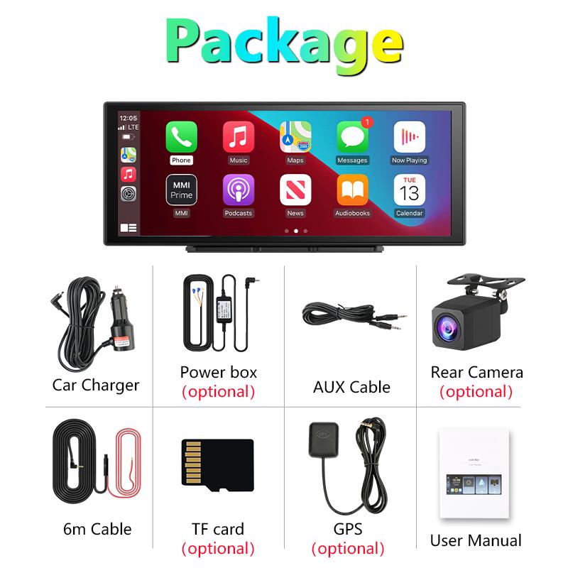 11.26Inch 4K Dash Cam Rotating Lens Video Recorder Dashboard Car DVR Wireless Carplay Android Auto FM BT AUX GPS Parking Monitor