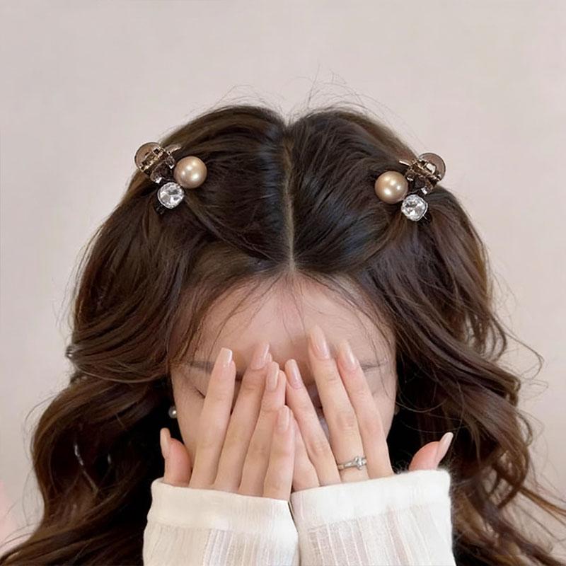 2pcs/set Elegant Pearl Rhinestoe Mini Hair Claw For Women Girls Sweet Claw Clip Small Hair Clip Hairpin Hair Acceseories