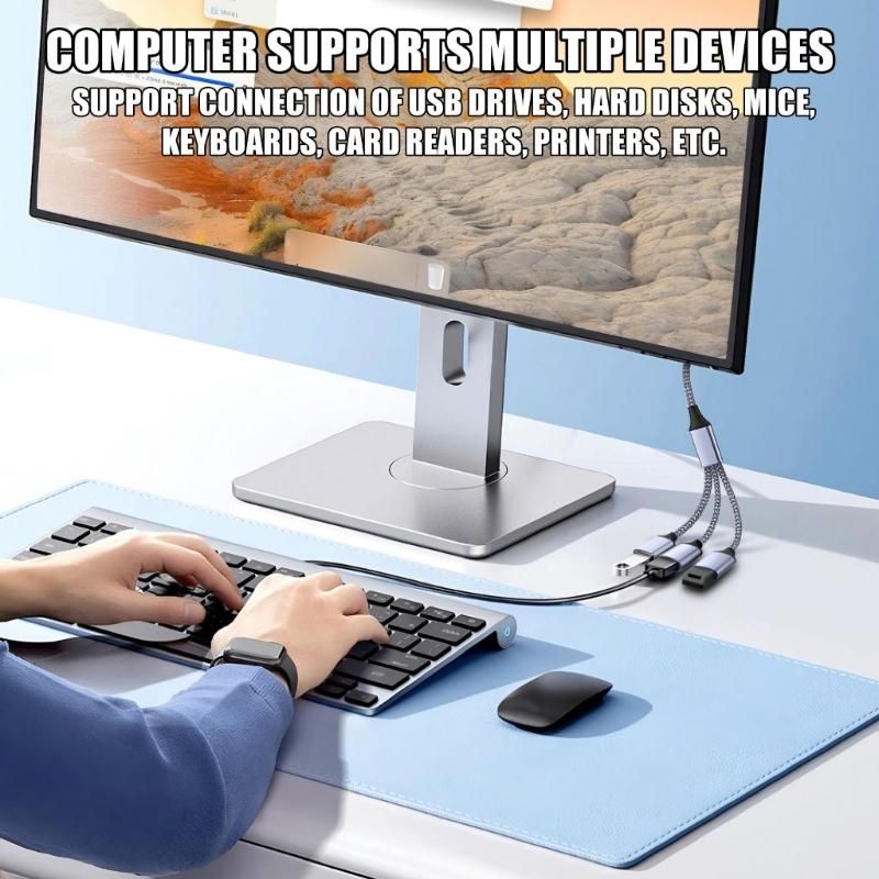 USB 2.0 Extension Cable 1 Male to 3 Female Adapter for Multiple Devices Data Transfer with Metal Housing and 30cm Length