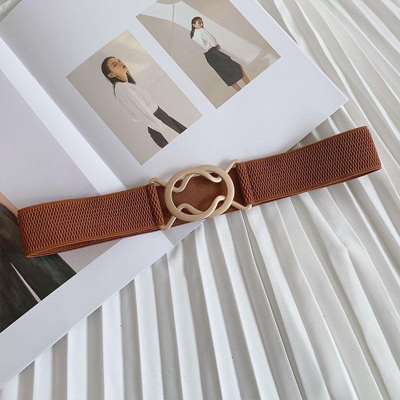 Elegant Korean Style Women's Metal Buckle Belt With Elastic Slimming Waist Design For Dresses