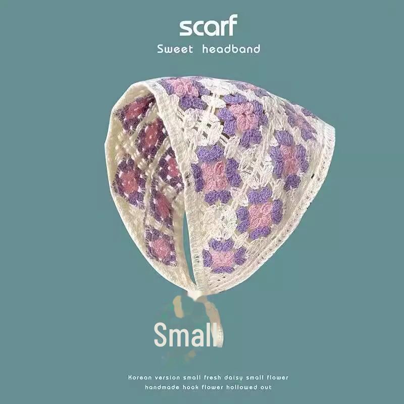 Spring & Autumn Korean Crochet Triangle Scarf & Hairband - Cute Floral Style for Women & Girls