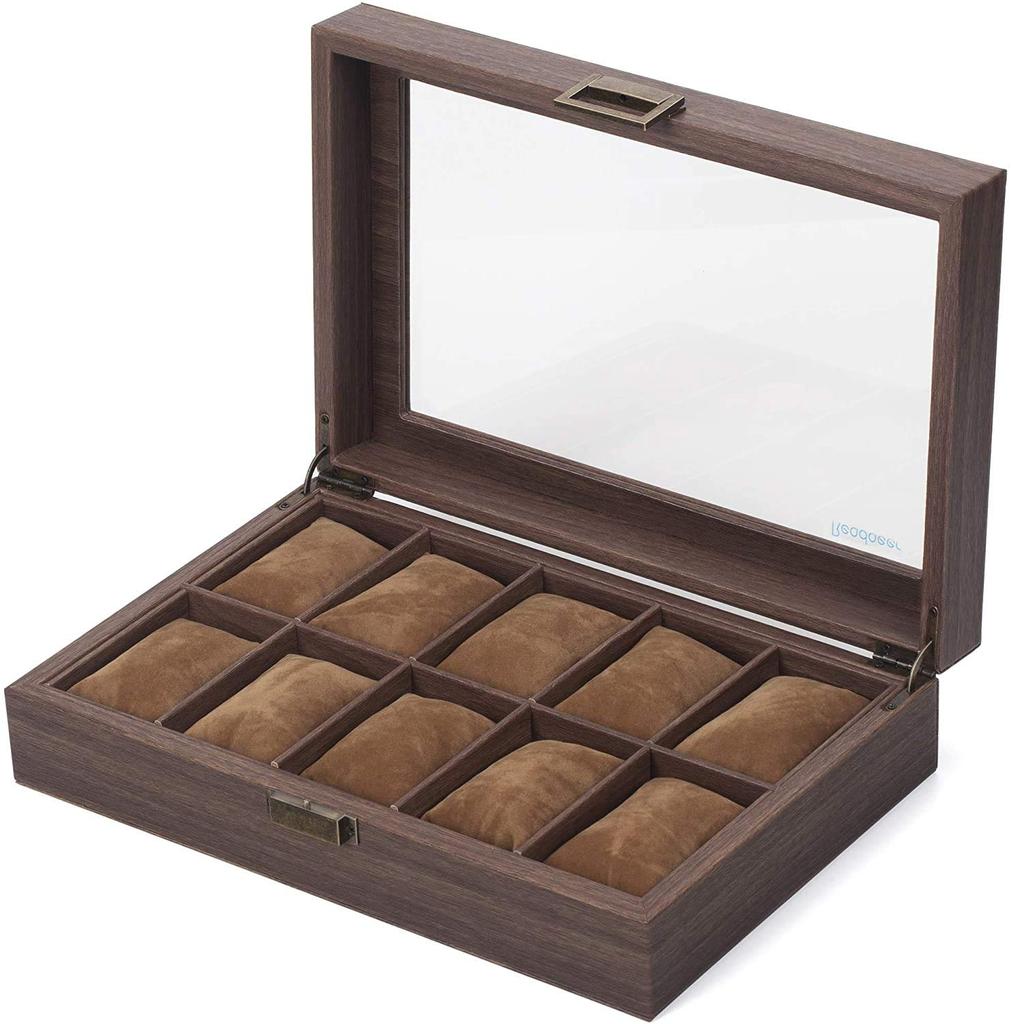 Reodoeer Wood Grain PU Watch Storage Watch Storage Collection Case for 10 Watches Case, Box,