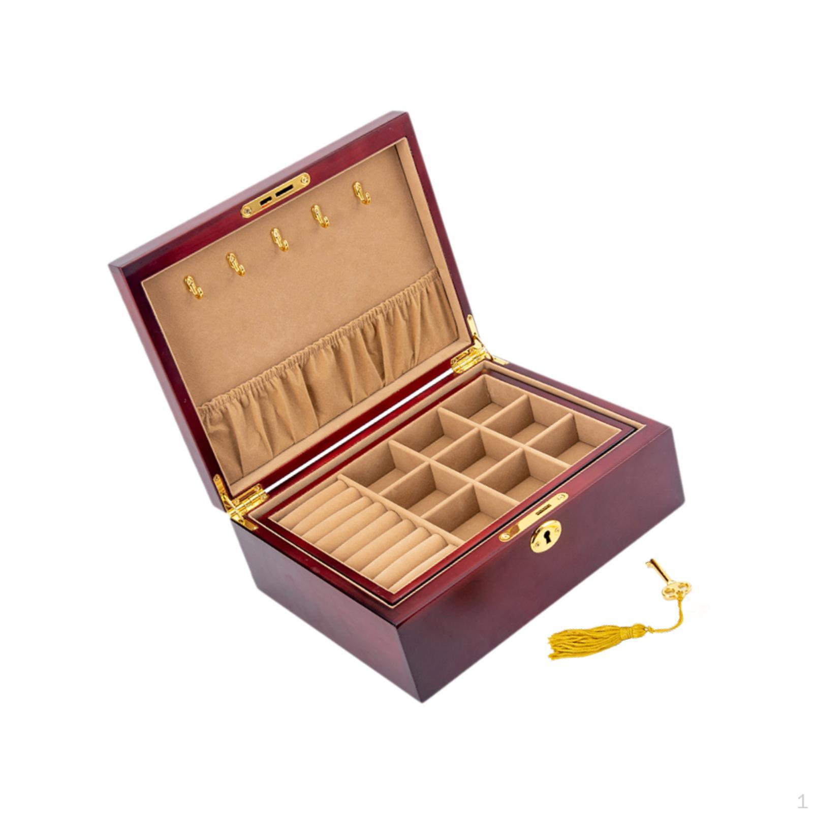 

Деревянная шкатулка для украшений с замком и ключом, 2 слоя для хранения браслетов, ожерелий Style B