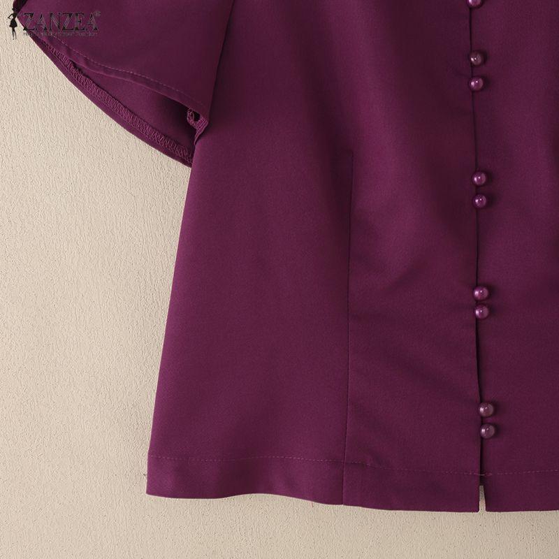 ZANZEA Women Casual V-Neck Solid Color Short Sleeve Blouse