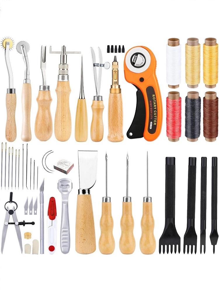 Leather Starter Working Tool Set Leather DIY Tool with Groover Leather Thread Leather Hole Punch for Leather Craft Tool Set