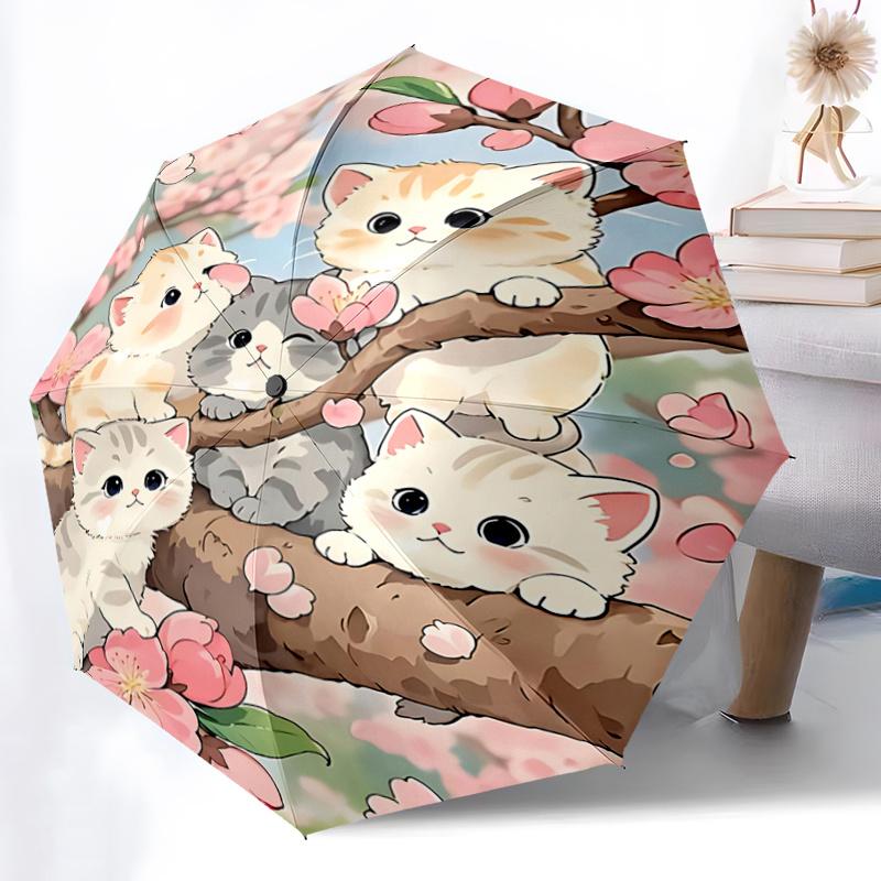 1pc Cherry Blossom Cat Branch Umbrella Automatic Open/Closed, Portable Folding Design, 8-Bone Iron Frame, Outdoor Umbrella, Festival Gift, Suitab