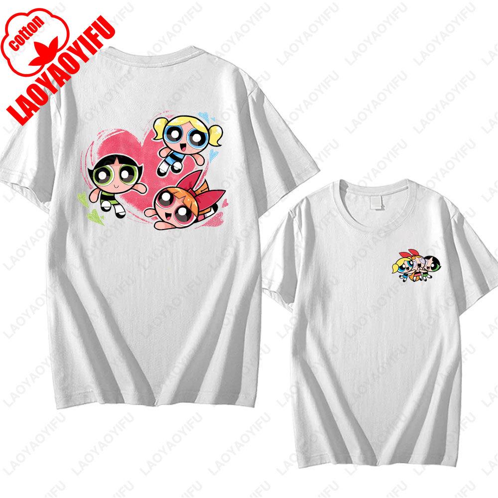The Powerpuff Girls Anime Tshirt Trendy Kawaii Woman Clothing O Neck Summer Cotton Short Sleeve Tee Retro Trend Cool Street Tops