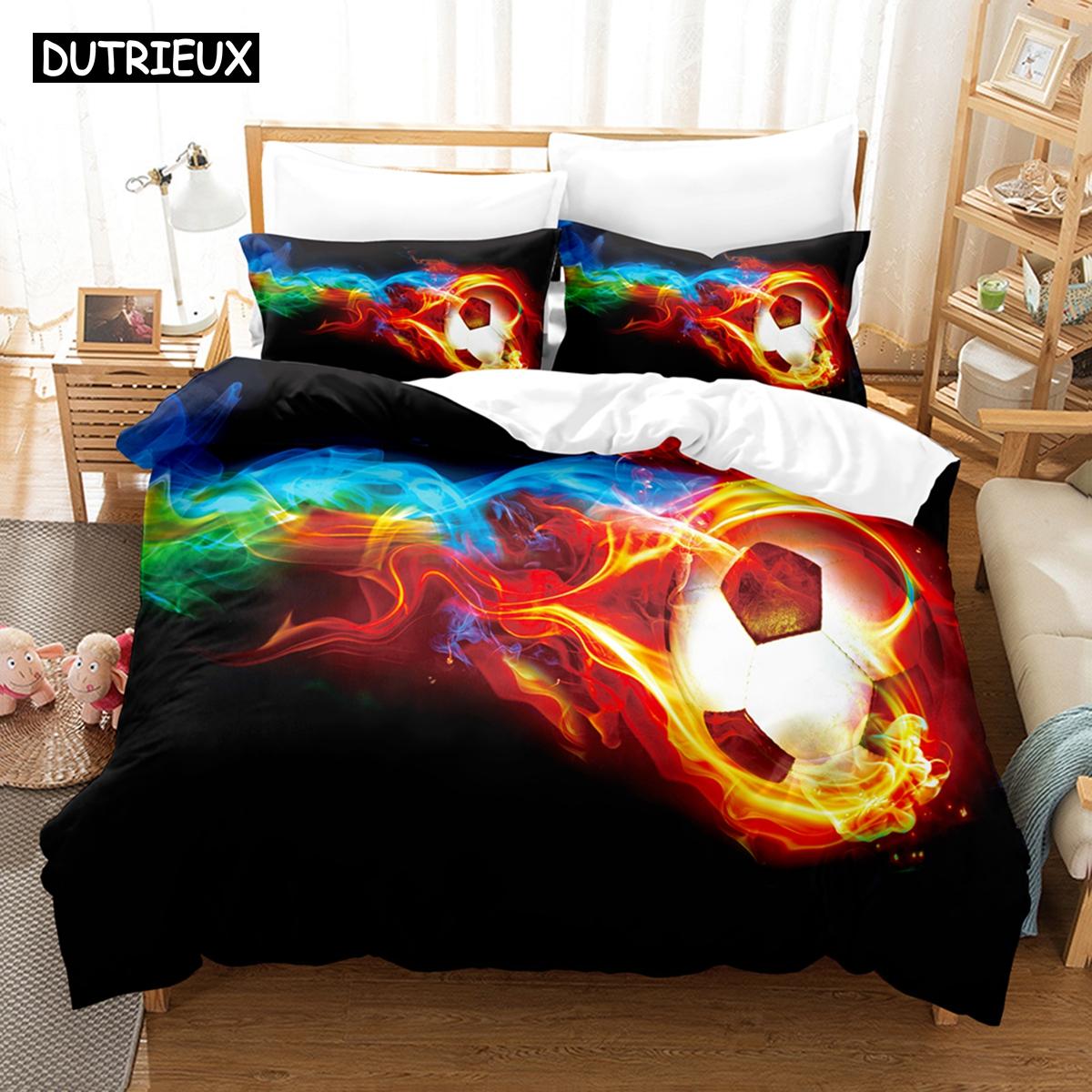

Pillowcase Twin Full Queen King Bedclothes Bed Linen with 3D Football Bedding Sets Duvet Cover Set Durable Durable EU single(135x200cm)