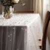 Faux Pearl Gauze Table Runner Boho Sheer Tulle Fabric Table Runner for Wedding Bridal Shower Birthday Party Dining Table Decor
