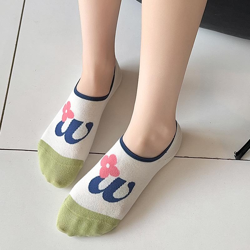 Women Sock Slippers Floral Print Japanese Kawaii Cute Low Cut Ankle Boat Socks Casual Cotton Breathable Invisible No Show Socks
