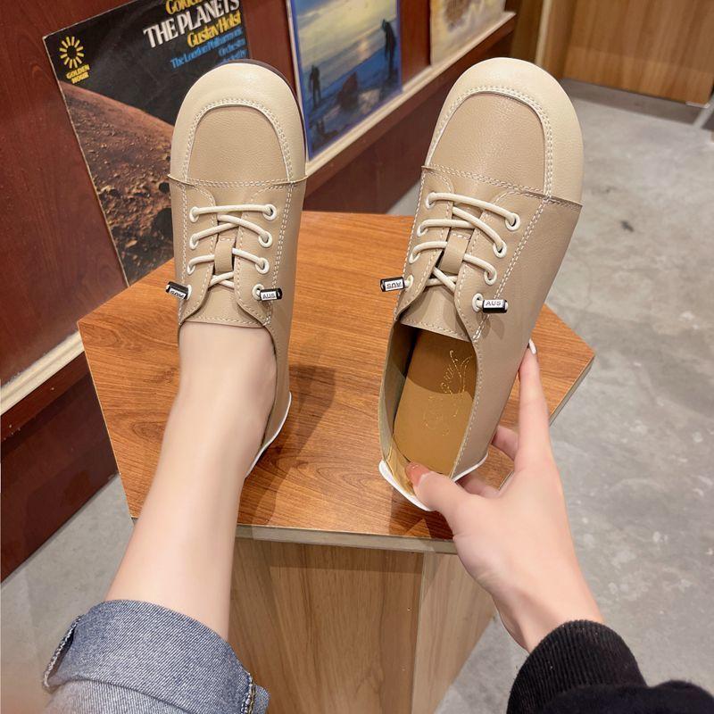 

Весенние туфли на плоской подошве с мягкой подошвой и нежным стилем, дышащие, нескользящие, повседневные и универсальный дизайн, туфли с неглубоким круглым носком 40 хаки