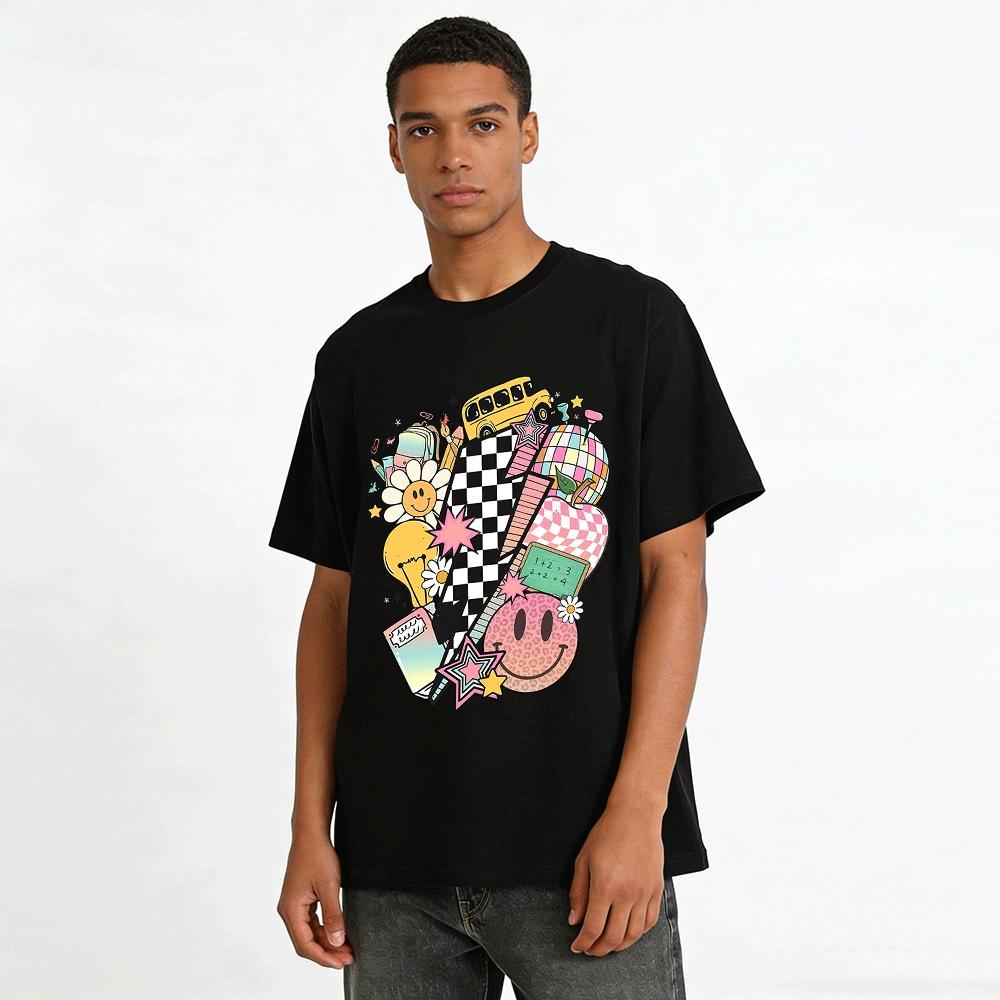 Back To School Fun Graphic Print Casual Tee Pure Cotton T-shirt