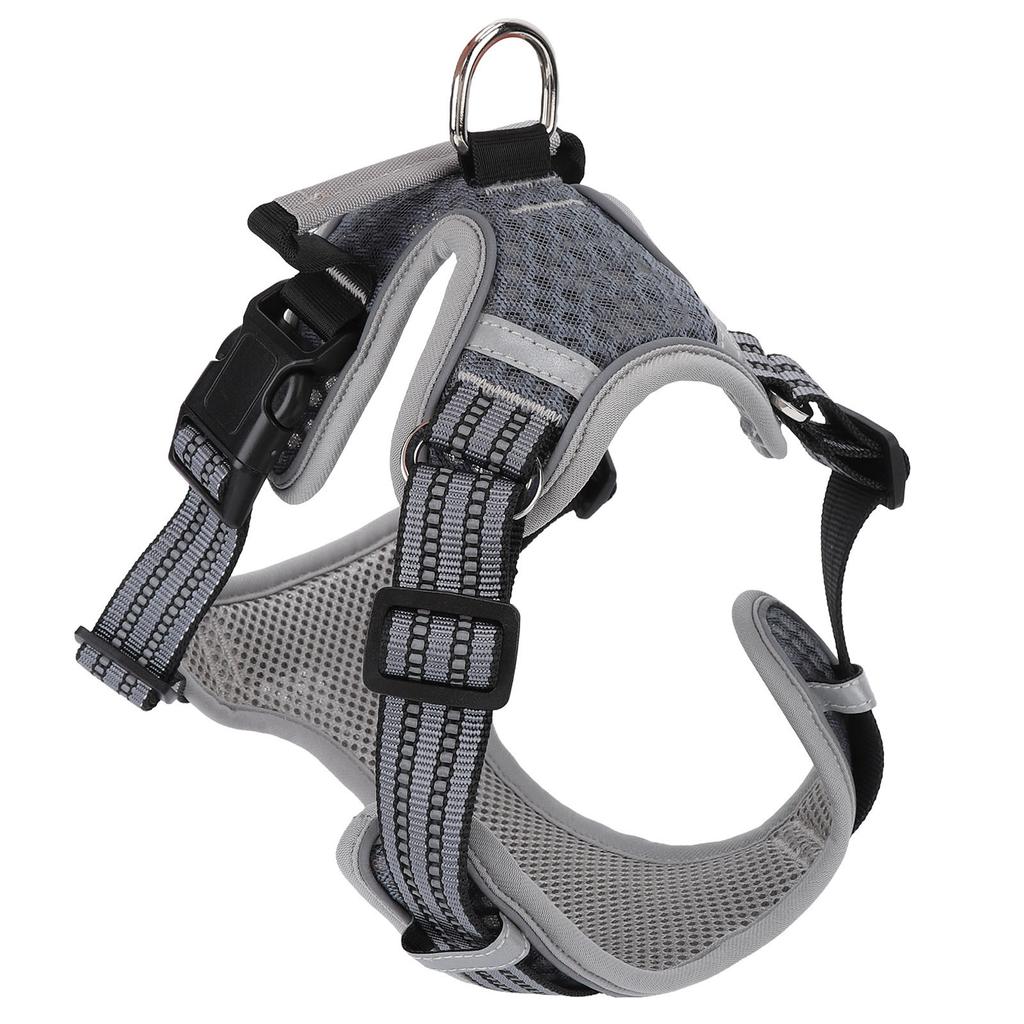 Pet Harness Adjustable Breathable Mesh Explosion Proof Pet Vest Harness for Outdoor Activity Night Walking Grey