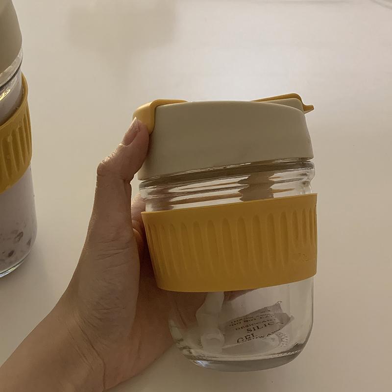 Korean Glass Water Bottle ins Portable Glass Cup With Lid Straw For Coffee Milk Tea Juice Anti-scalding School Drink Bottle Gift