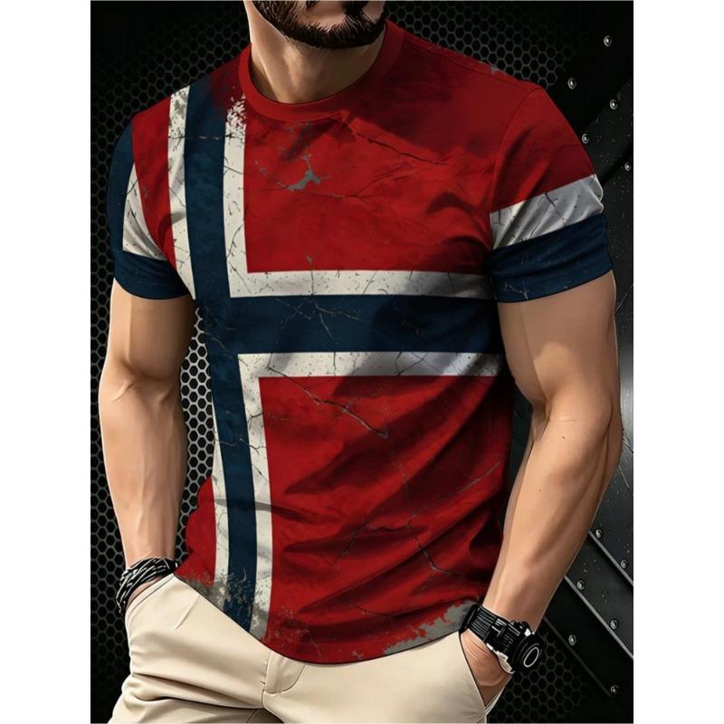 Men's novelty T-shirt with retro Norwegian flag design, casual everyday wear