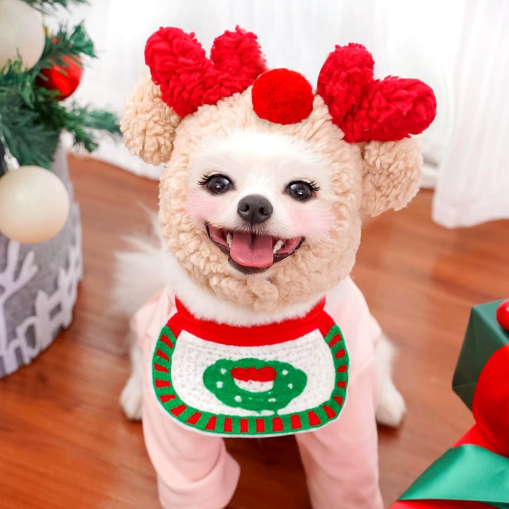 Christmas Pet Cosplay Hat   For Dogs Cats Clothes Costumes Santa Hood Scarf Dressing Up Christmas Party Costume Suit
