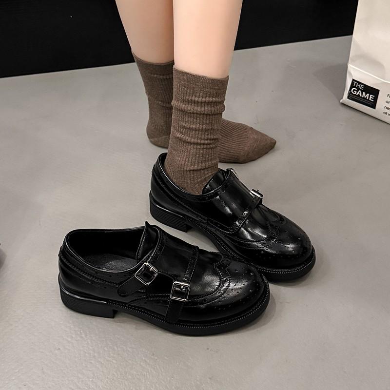 Ретро пряжка хлопковые туфли женские весна новые универсальные платформа верхняя одежда Брок маленькие кожаные туфли 40 чёрный