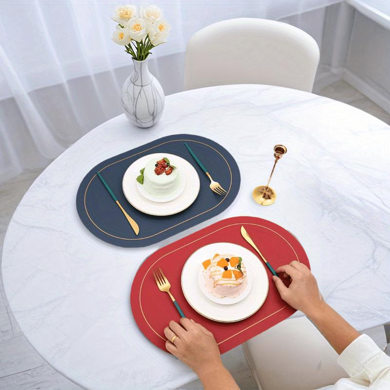 2pcs Double-Sided Oval PU Leather Placemats: Reversible, Washable & Foldable Heat-Resistant Table Mats for Dining, Home Decor