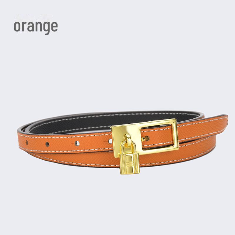 Women's Fashion Leather Belt with Lock Pin Buckle and Adjustable Pockets - Slim All-Match Design