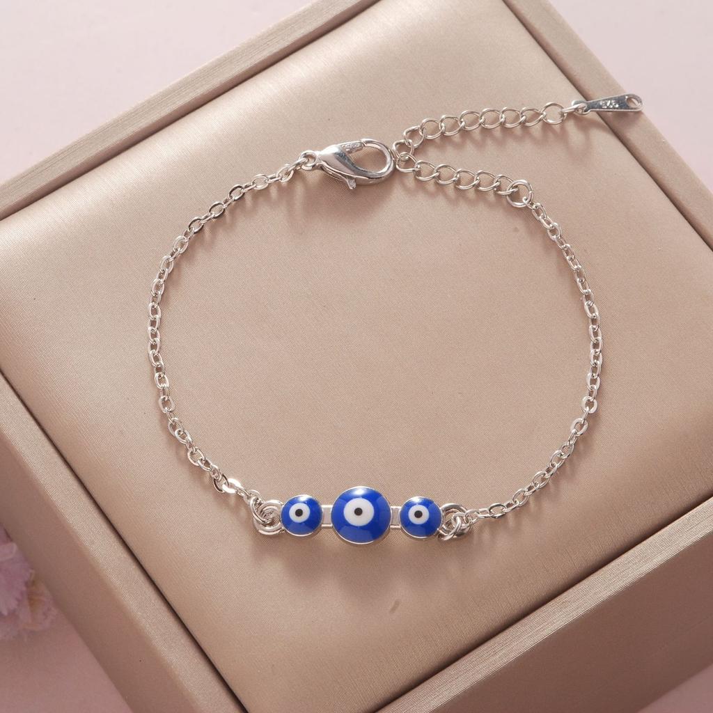 Fashionable Simple Rhinestone Evil Eye Four Leaf Clover Bracelet for Women