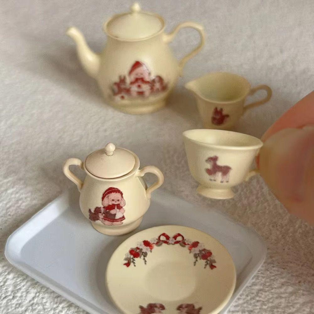 5Pcs/Set Model Miniature Porcelain Tea Cup Set Teapot Miniature Scene Toy  Dollhouse Accessories