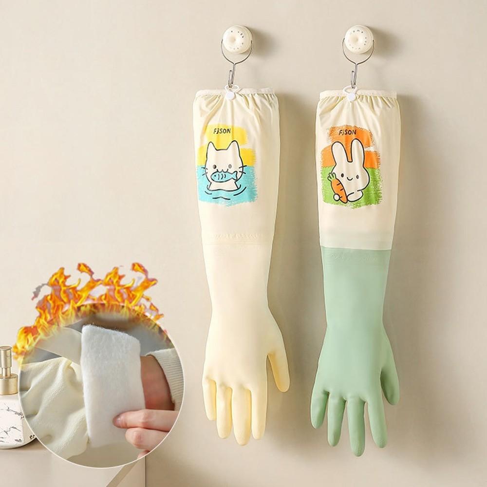 New Durable Dishwashing Gloves Extra Long Fleece-lined Household Chores Gloves Warm Thickened Cleaning Gloves Kitchen Use
