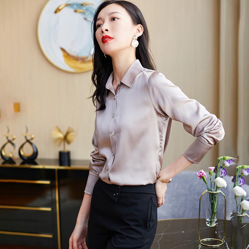 Srcr Women s Long-Sleeve Mulberry Silk Crepe Satin Shirt M