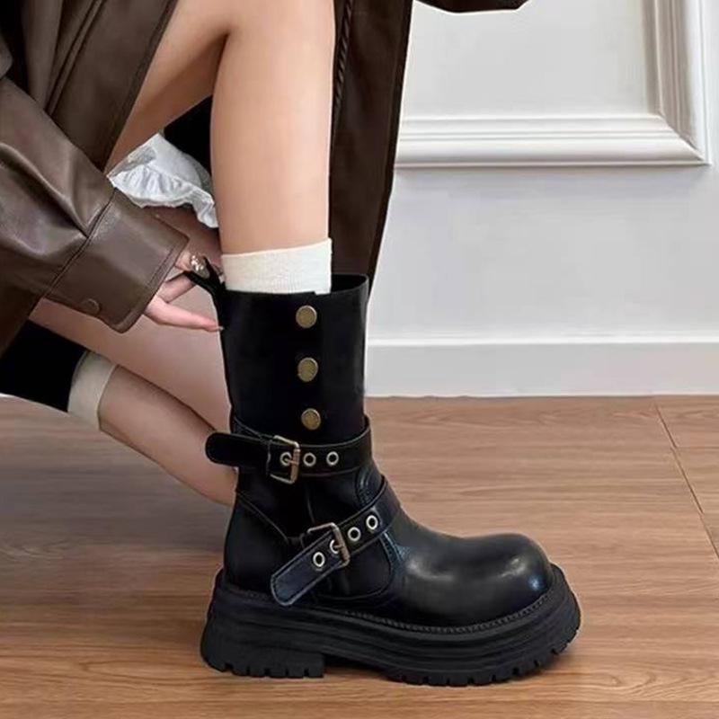 British Martin Boots Women's 2025 New Autumn Retro Women's Shoes Maillard Brown Boots Platform Black Short Boots