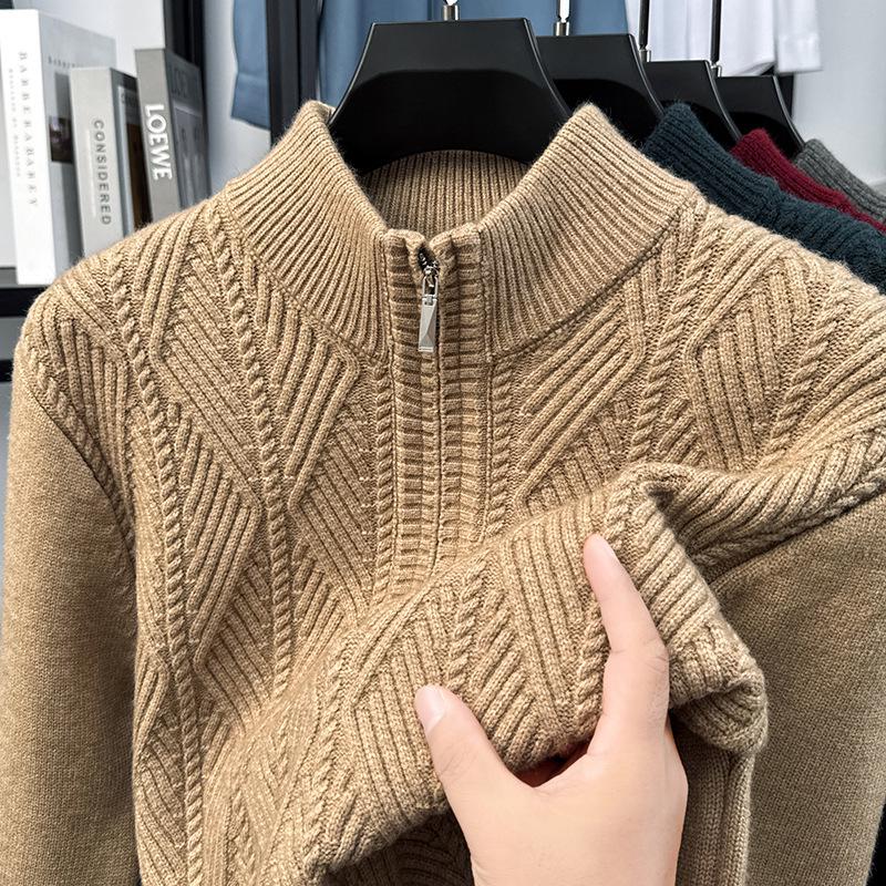 Men's Cable Knit Half-Zip High Neck Sweater - Warm Winter Casual Knitwear