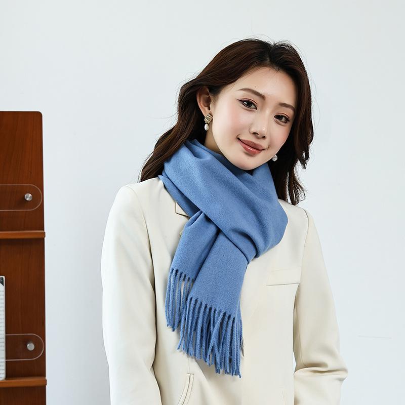 Winter wool simple and versatile scarf solid color women's autumn and winter warm fashion temperament wool shawl