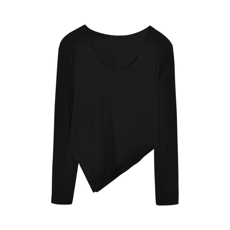 Irregular White Slim Long-sleeved T-shirt for Women's Autumn Clothes New Style Design Student Inner Bottom Shirt Top
