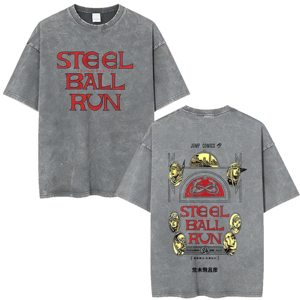 Anime JoJo Bizarre Adventure Jotaro Kujo Vintage Acid Washed T Shirts Men Women Cotton Casual Short Sleeves Tshirts Streetwear