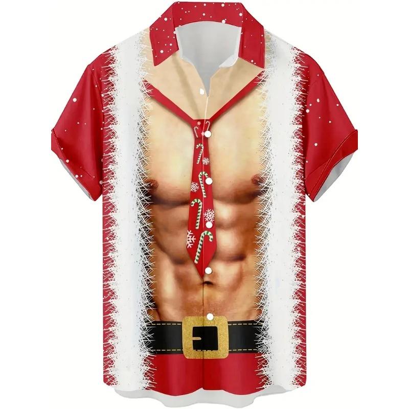 Kerstman Surfen Hawaïaans Shirt Unisex Mode Cartoon Shirts Korte Mouw Blouse Kerst Feestelijke Vakantie Tops