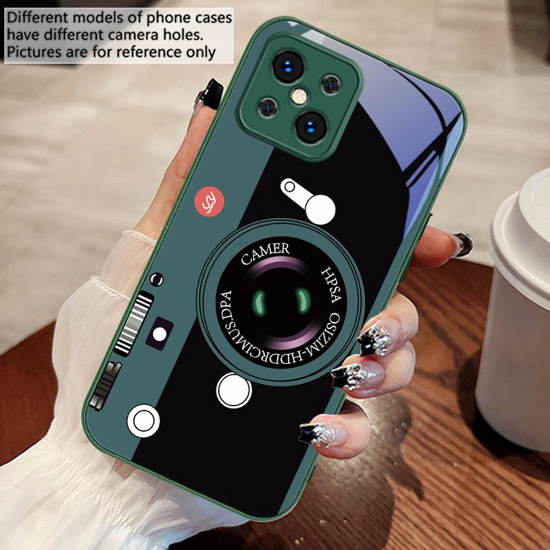 Dark Green Camera Pattern For Oppo Find X5 X8 Pro X2 Lite X7 Ultra F11 23 Reno4 Z 6 Pro A72 58 78 73 16 98 A54S Glass Phone Case