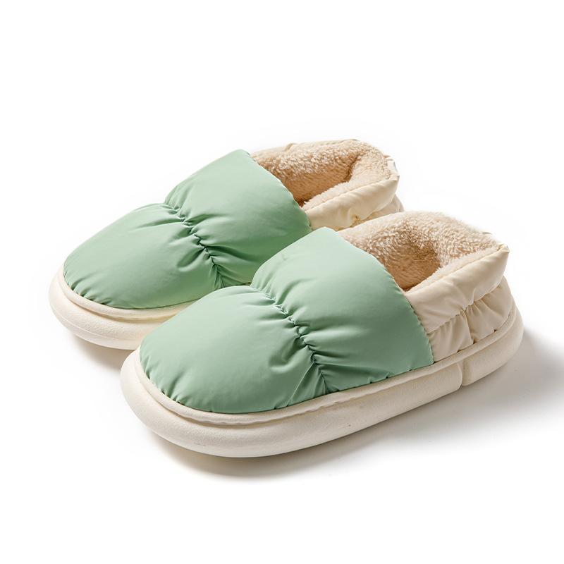 Men's down cotton slippers men's winter bag follow-up home with down to keep warm couple waterproof cotton slippers women's outer wear
