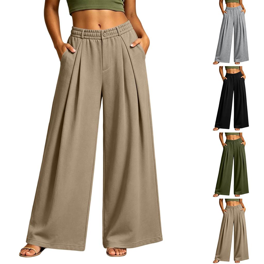 Women's Casual Retro Wide Leg Pants with Pockets for Everyday Wear